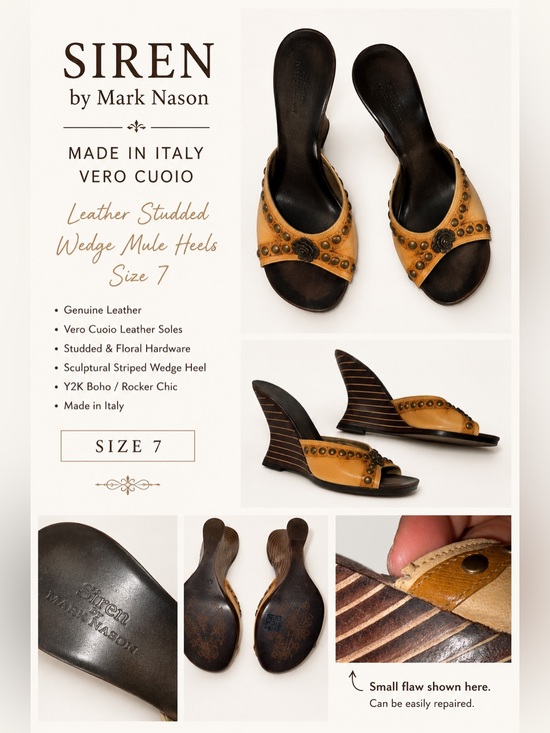 Mark Nason Shoes - Siren by Mark Nason leather wedge mule heels shoes size 7 Made in Italy Y2K Boho